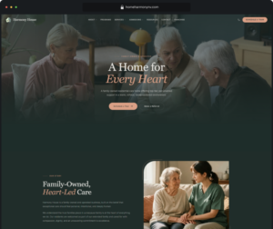 Harmony House senior care home website case study banner built with WPOS