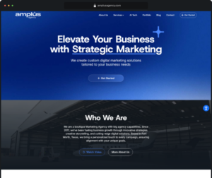 Amplus Agency case study banner, a WordPress client site built with WPOS