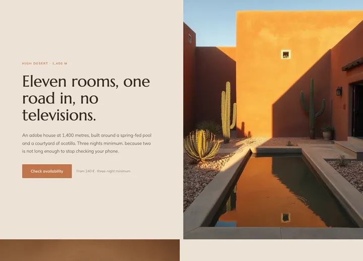 Casa Ocotillo — Boutique hotel · split-screen scroller