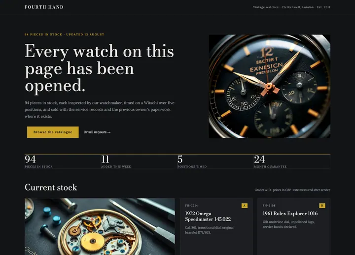Fourth Hand — Vintage watch marketplace · catalogue grid