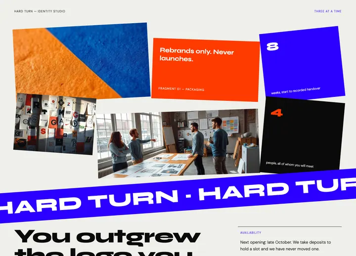 Hard Turn — Brand identity agency · asymmetric diagonal collage