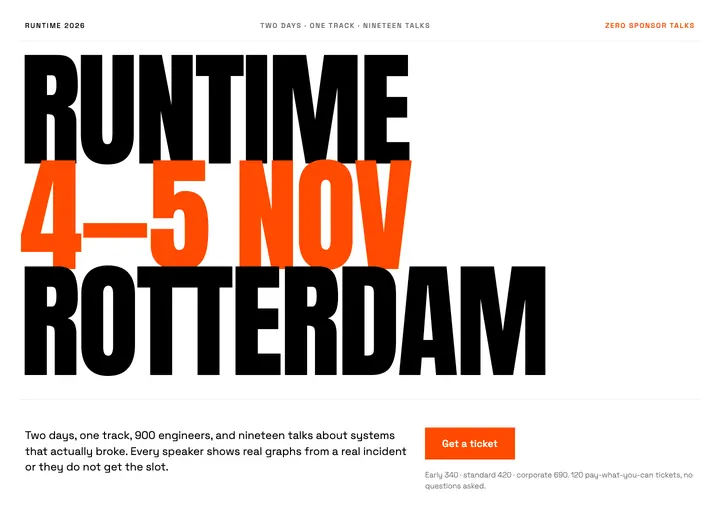 COLDSTART — Developer conference · oversized type as layout