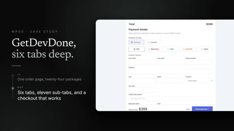 The rebuilt twenty-four package agency order page with a sticky running total
