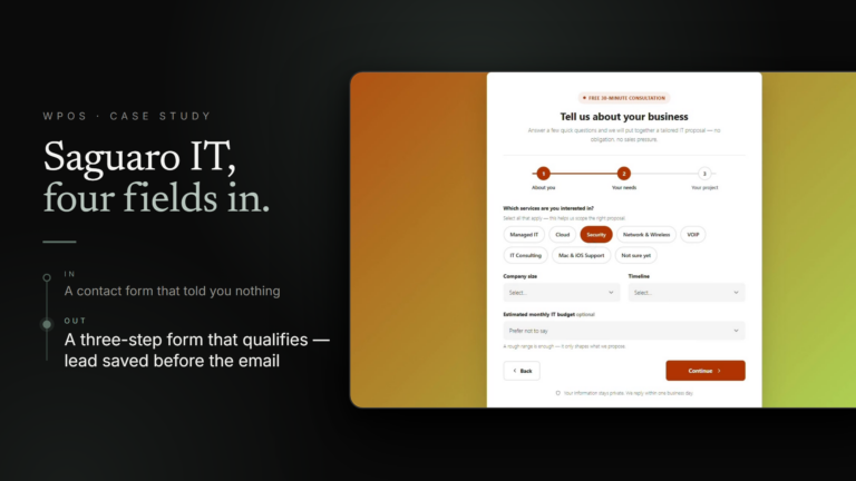 The three-step qualifying consultation form WPOS built for a managed IT company
