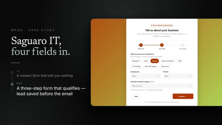 The three-step qualifying consultation form WPOS built for a managed IT company