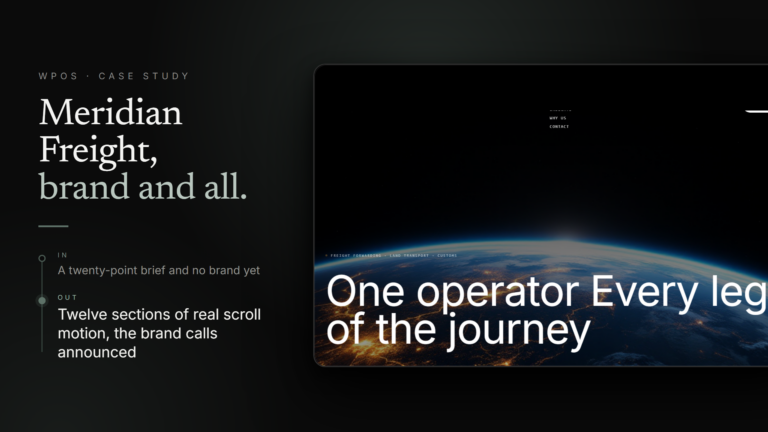 The Meridian Freight homepage WPOS built, an invented logistics brand