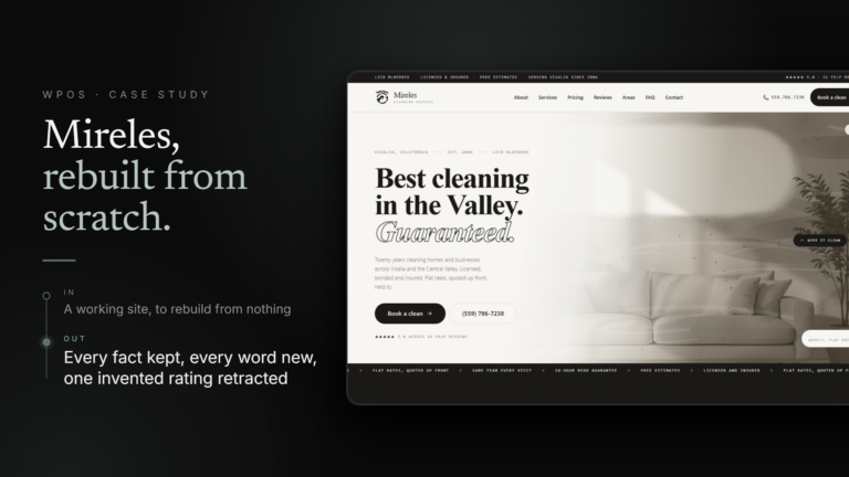 The rebuilt Mireles cleaning business website, redesigned with the same facts
