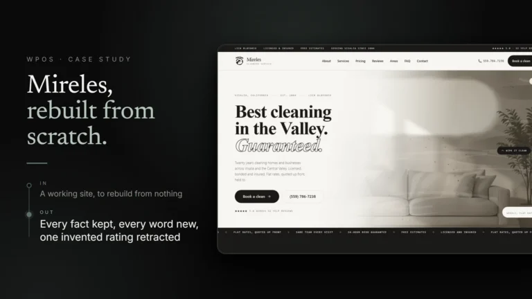 The rebuilt Mireles cleaning business website, redesigned with the same facts